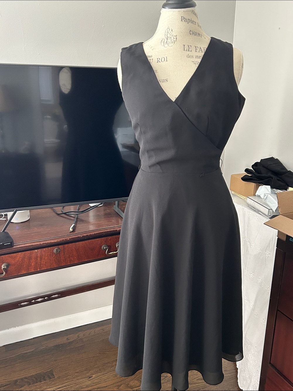 Classic Black V-Neck A-Line Dress. Size 6